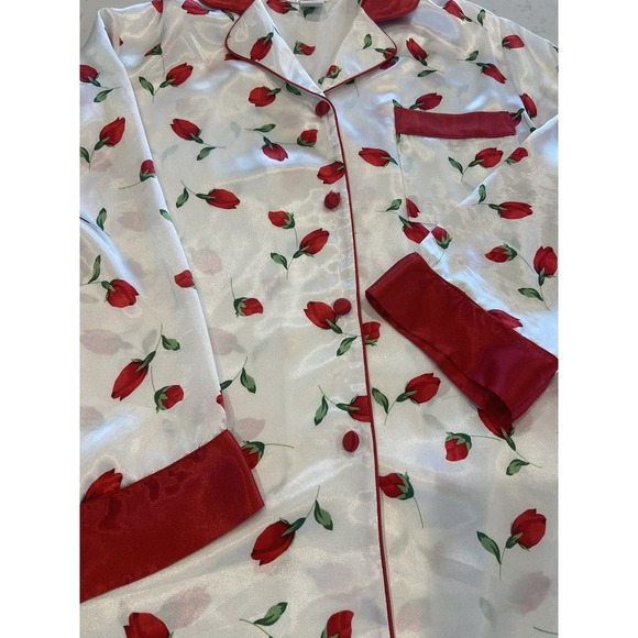 Miss Elaine Intimates Satin Pajamas‎ Set Red Rose Buds Print Women's Size Small - Picture 5 of 9
